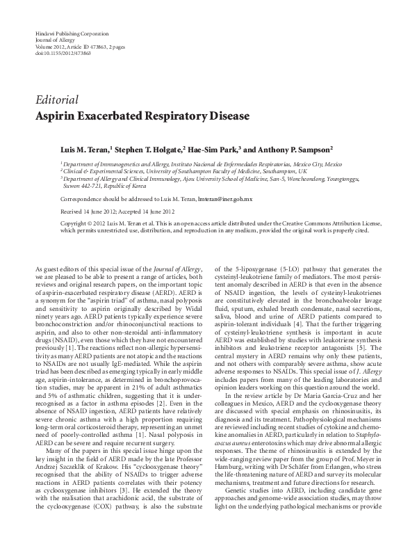 (PDF) Aspirin Exacerbated Respiratory Disease Luis Teran Academia.edu