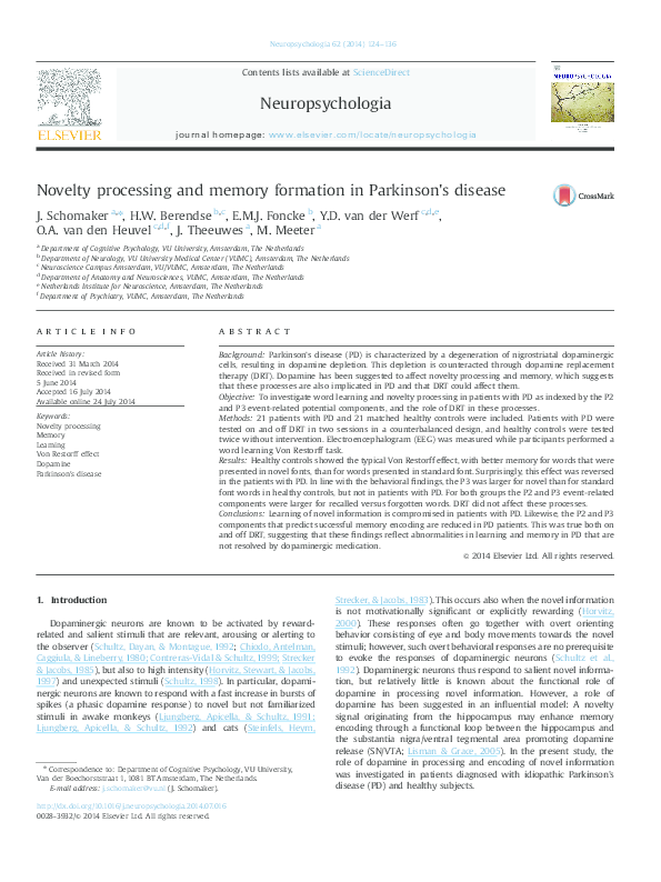 (PDF) Novelty processing and memory formation in Parkinson׳s disease