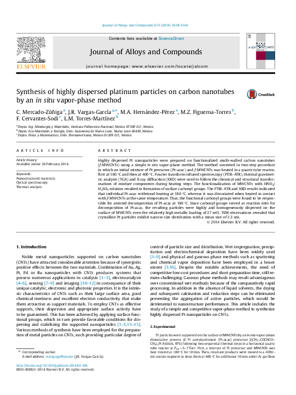 (PDF) Synthesis of highly dispersed platinum particles on carbon ...