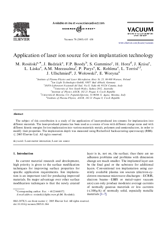 (PDF) Application of laser ion source for ion implantation technology