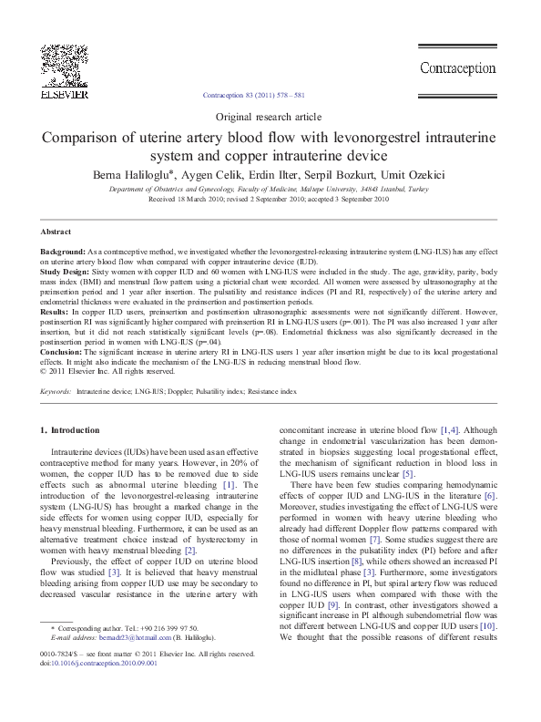 (PDF) Comparison of uterine artery blood flow with levonorgestrel ...