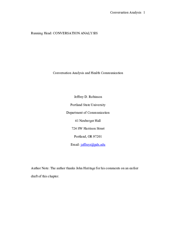 (PDF) Conversation Analysis and Health Communication