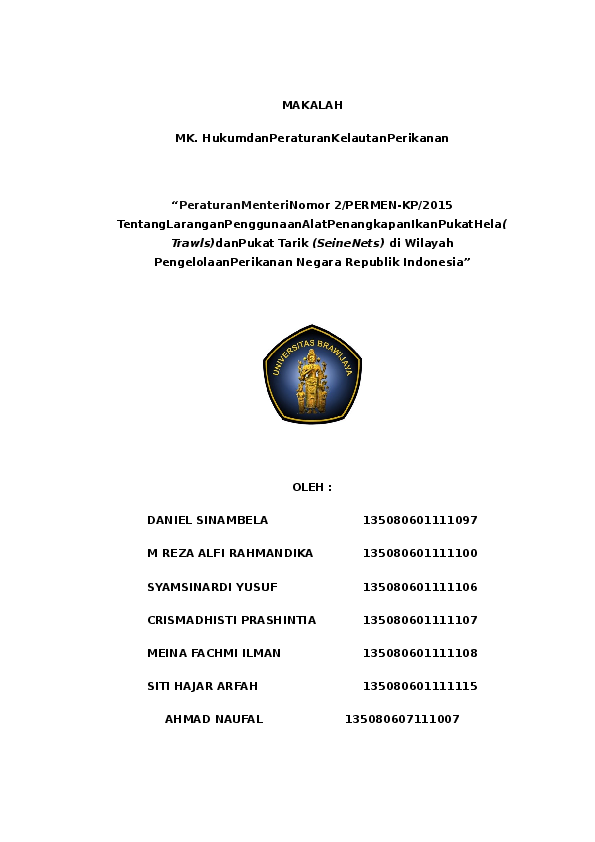 (DOC) MAKALAH Peraturan Menteri Nomor 2/PERMENKP/2015 (DOC) MAKALAH Peraturan Menteri Nomor 2/PERMENKP/2015
