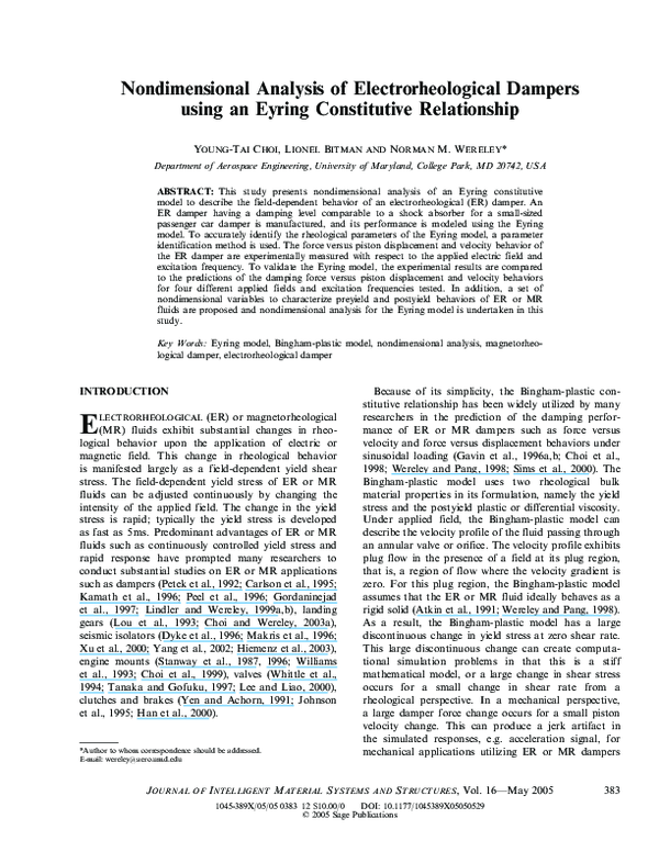 (PDF) Nondimensional Analysis of Electrorheological Dampers using an