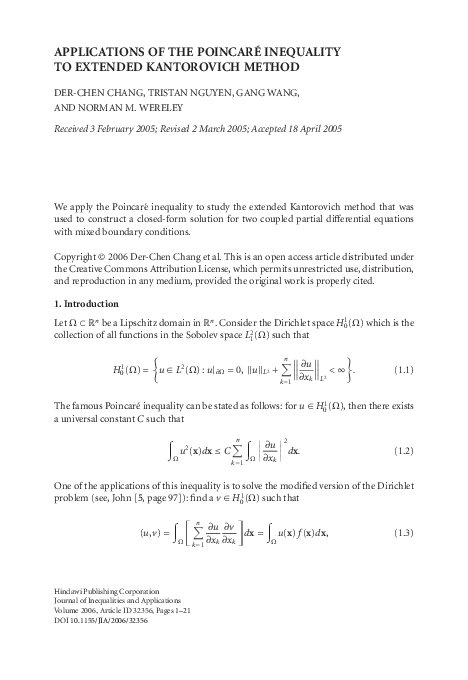 (PDF) Applications of the poincar inequality to extended Kantorovich method