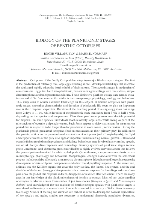 (PDF) Biology of the planktonic stages of benthic octopuses
