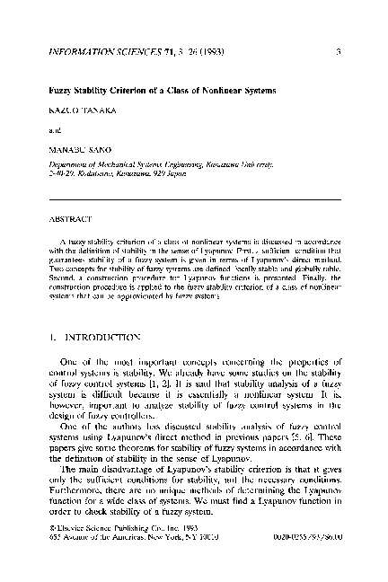 (PDF) Fuzzy stability criterion of a class of nonlinear systems