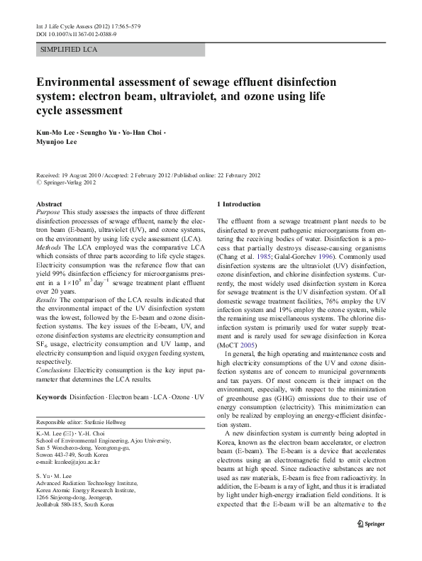 (PDF) Environmental assessment of sewage effluent disinfection system ...