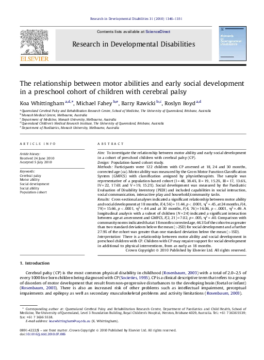 (PDF) The relationship between motor abilities and early social ...