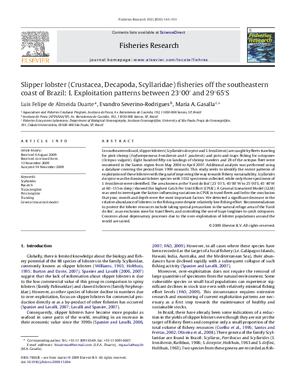 (PDF) Slipper lobster (Crustacea, Decapoda, Scyllaridae) fisheries off