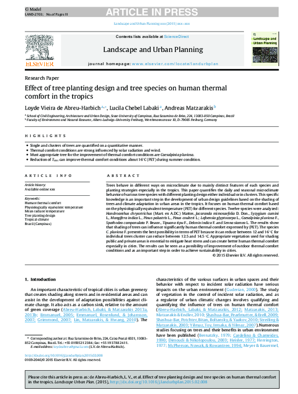 (PDF) Effect of tree planting design and tree species on human thermal ...