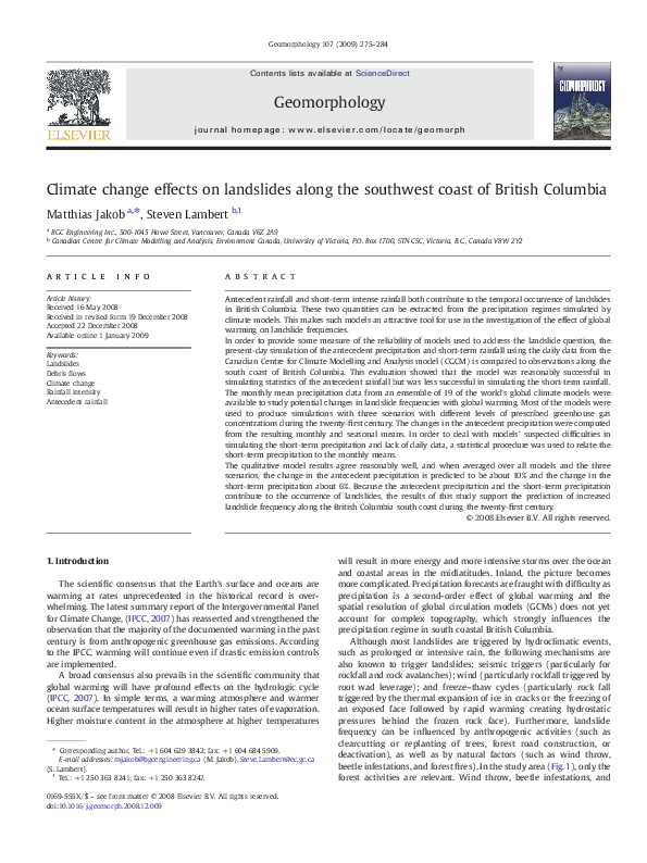 (PDF) Climate change effects on landslides along the southwest coast of ...