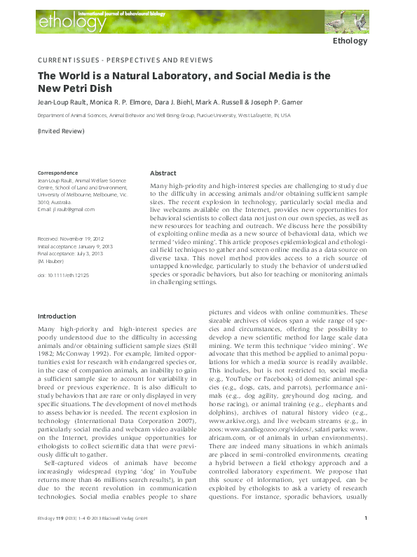 (PDF) The World is a Natural Laboratory, and Social Media is the New Petri Dish JeanLoup