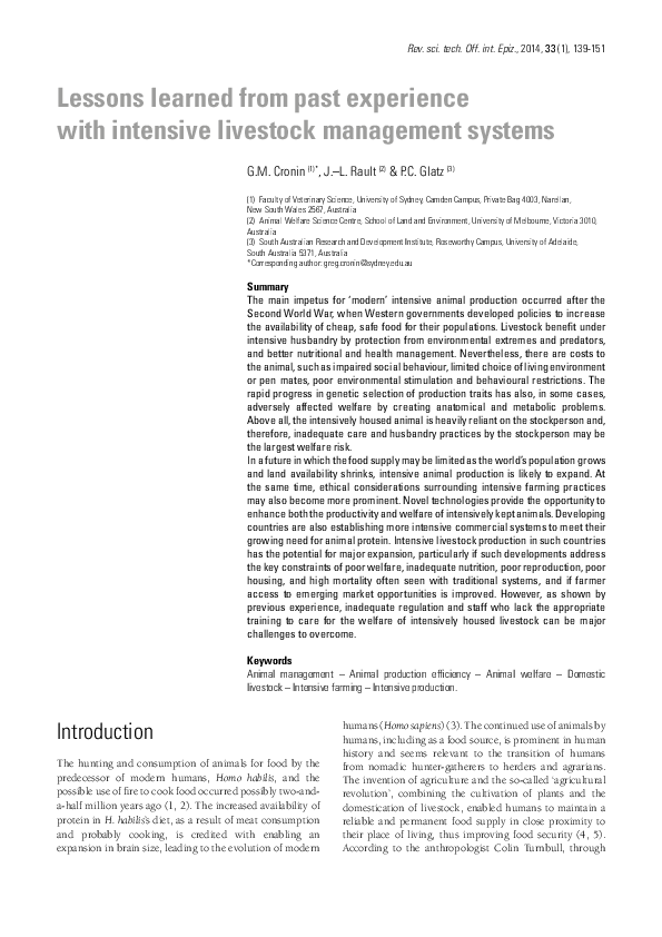 (PDF) Lessons learned from past experience with intensive livestock management systems Jean