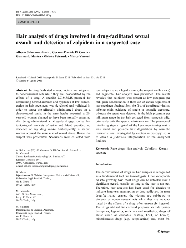 (PDF) Hair analysis of drugs involved in drugfacilitated sexual