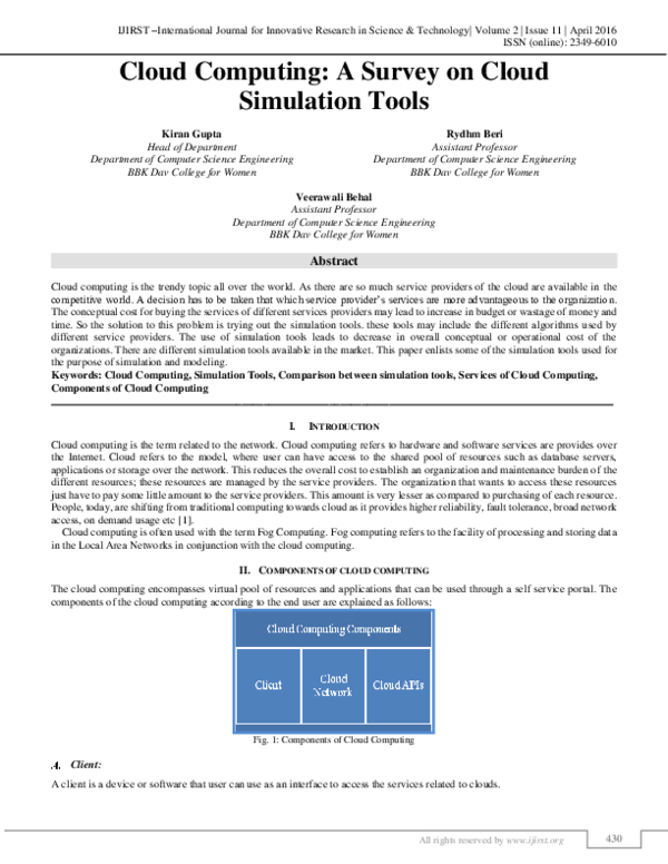 (PDF) Cloud Computing: A Survey on Cloud Simulation Tools