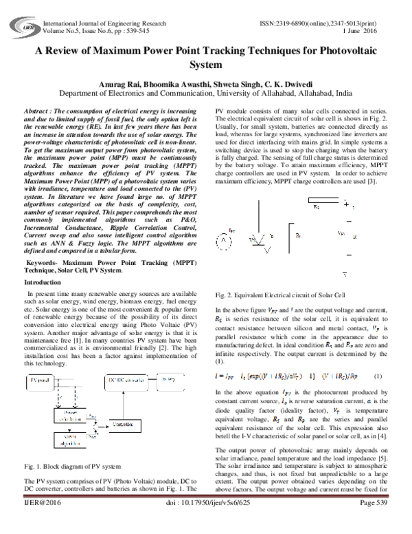 (PDF) A Review of Maximum Power Point Tracking Techniques for