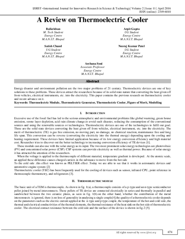 (PDF) A Review on Thermoelectric Cooler IJIRST International