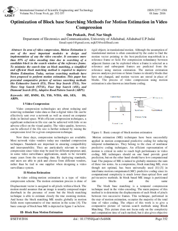 (PDF) Optimization of Block base Searching Methods for Motion ...