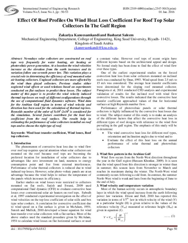 (PDF) Effect Of Roof Profiles On Wind Heat Loss Coefficient For Roof ...