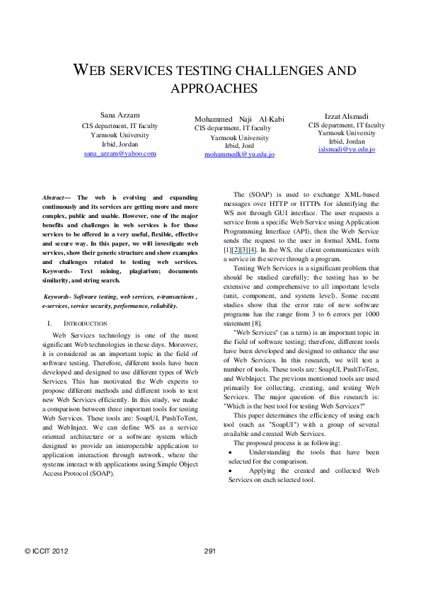 (PDF) WEB SERVICES TESTING CHALLENGES AND APPROACHES