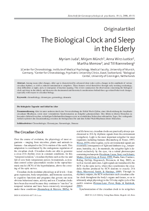 (PDF) The Biological Clock and Sleep in the Elderly Till Roenneberg
