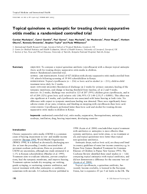 (PDF) Topical quinolone vs. antiseptic for treating chronic suppurative