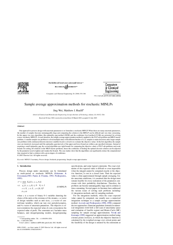 (PDF) Sample average approximation methods for stochastic MINLPs