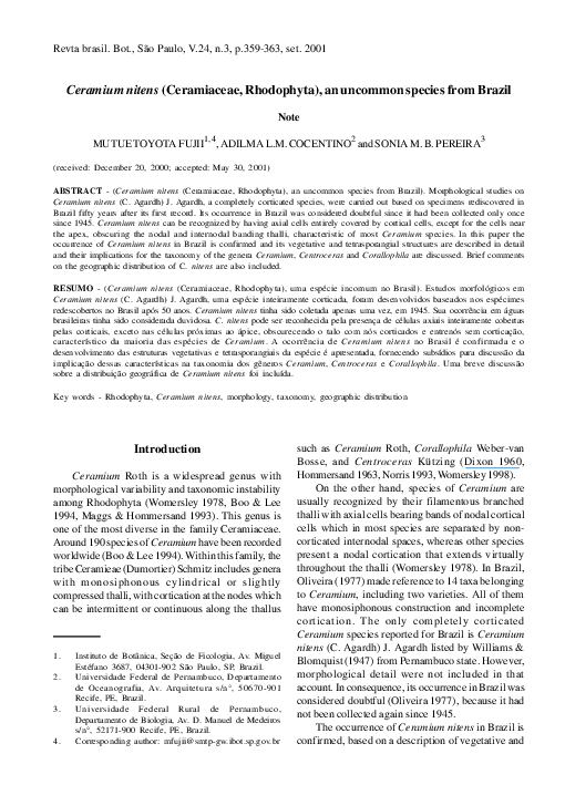 (PDF) Ceramium nitens (Ceramiaceae, Rhodophyta), an uncommon species ...