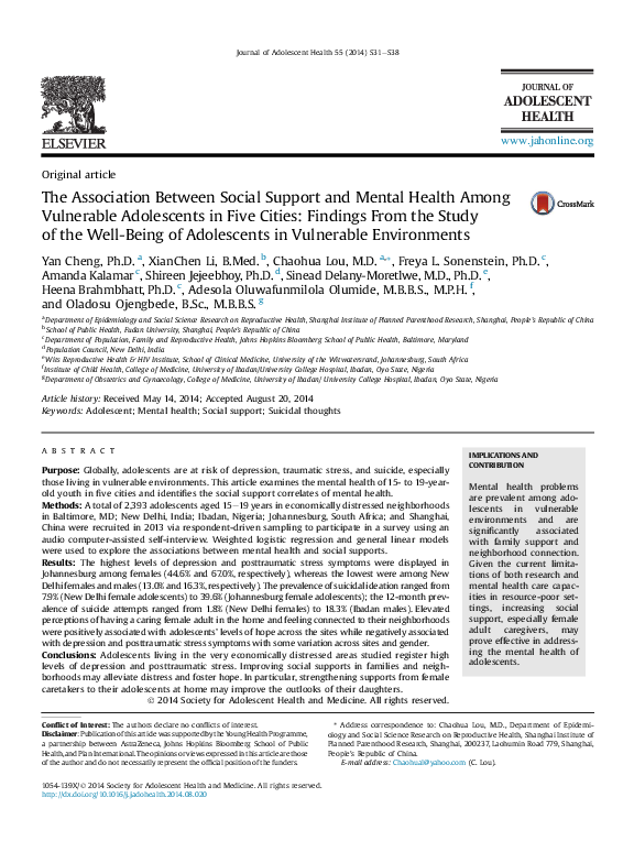 (PDF) The association between social support and mental health among ...