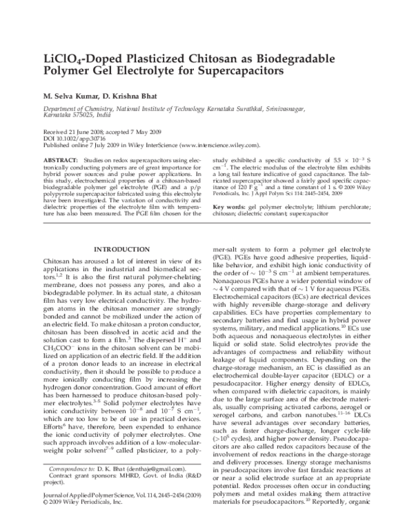 (PDF) LiClO 4 -doped plasticized chitosan as biodegradable polymer gel ...