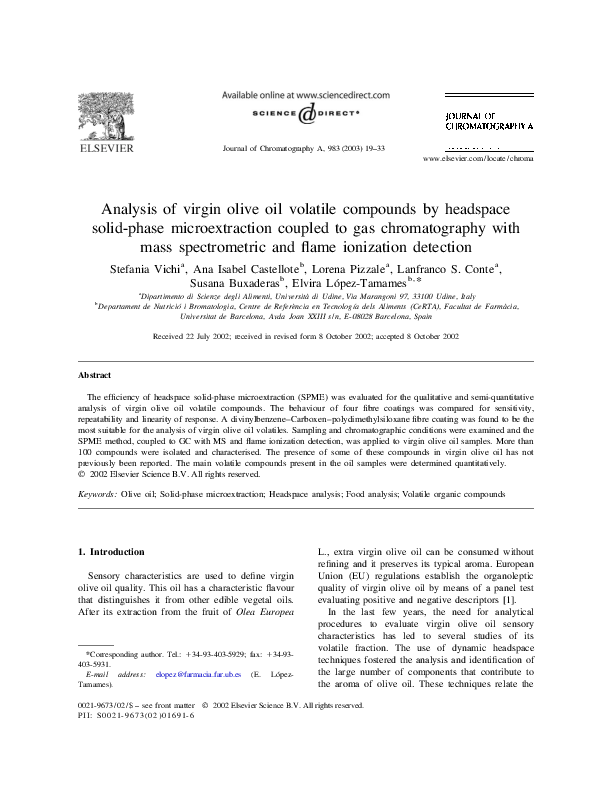 (PDF) Analysis of virgin olive oil volatile compounds by headspace ...