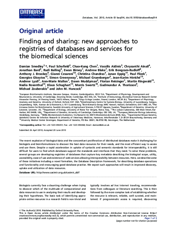 (PDF) Finding and sharing: new approaches to registries of databases ...