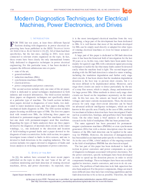 (PDF) Modern Diagnostics Techniques for Electrical Machines, Power ...