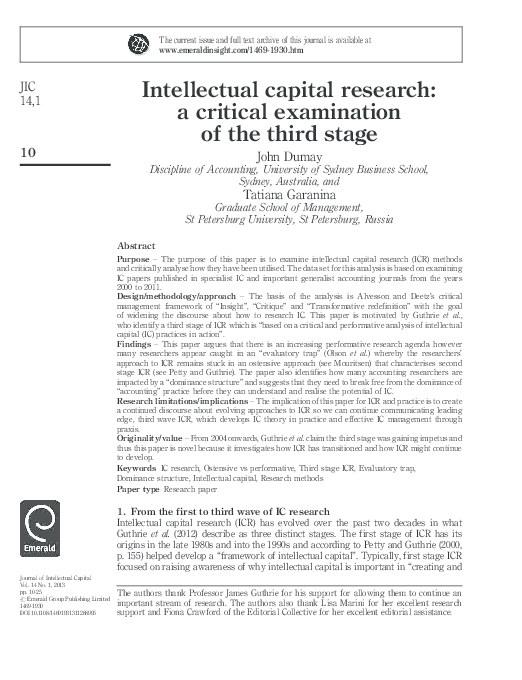 (PDF) Intellectual capital research: a critical examination of the ...
