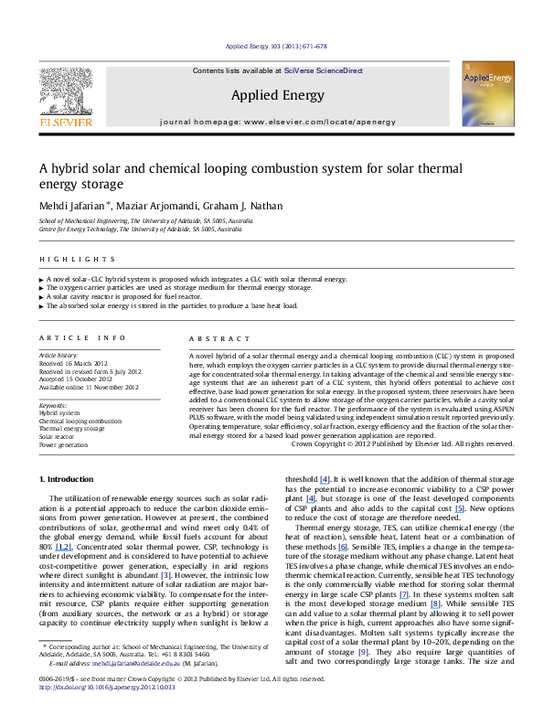(PDF) A hybrid solar and chemical looping combustion system for solar ...