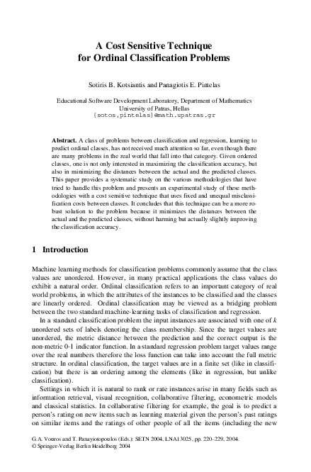 (PDF) A cost sensitive technique for ordinal classification problems