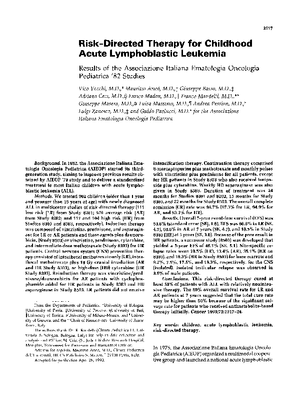 (PDF) Risk-directed therapy for childhood acute lymphoblastic leukemia ...