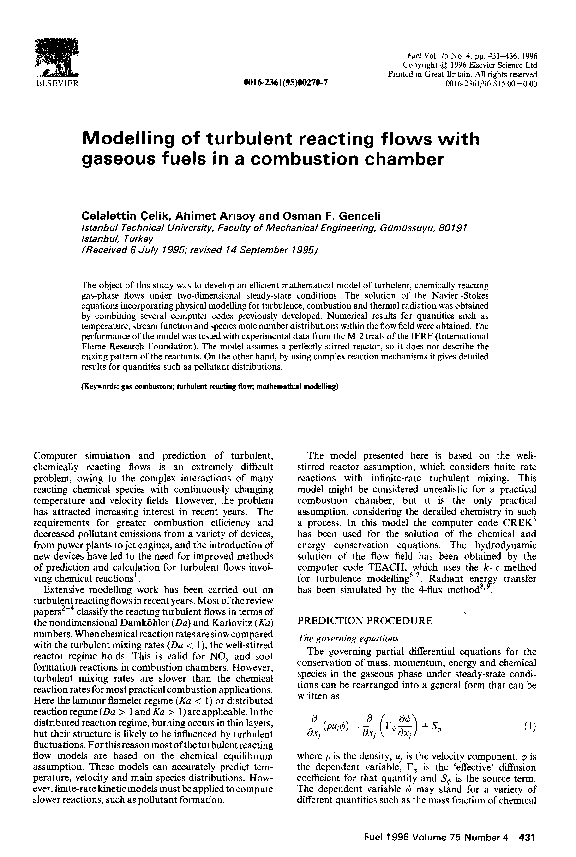 (PDF) Modelling of turbulent reacting flows with gaseous fuels in a ...