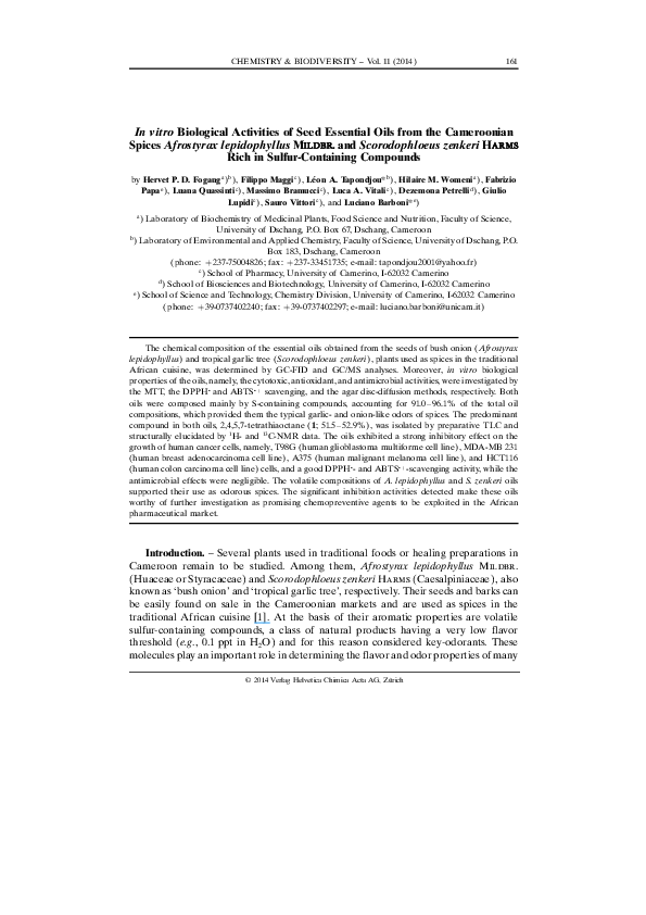 (PDF) In vitro Biological Activities of Seed Essential Oils from the