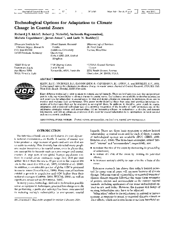 (PDF) Technological options for adaptation to climate change in coastal ...