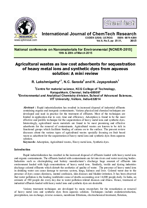 (PDF) Agricultural wastes as low cost adsorbents for sequestration of ...