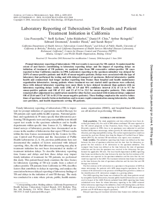 (PDF) Laboratory Reporting of Tuberculosis Test Results and Patient ...