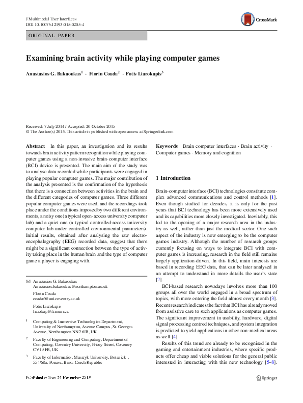 (PDF) Examining brain activity while playing computer games