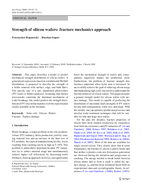 (PDF) Strength of silicon wafers: fracture mechanics approach