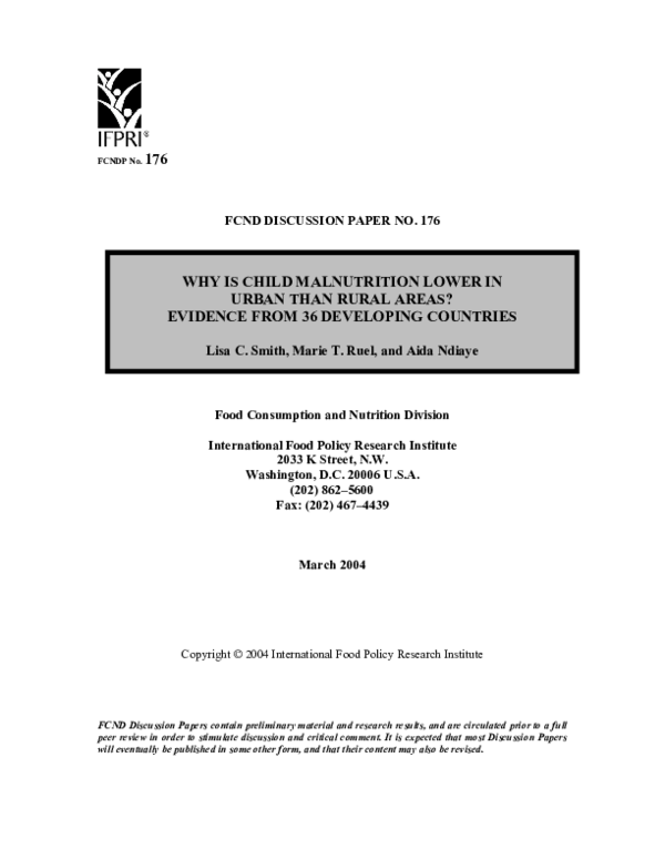 (PDF) Why Is Child Malnutrition Lower in Urban Than in Rural Areas ...