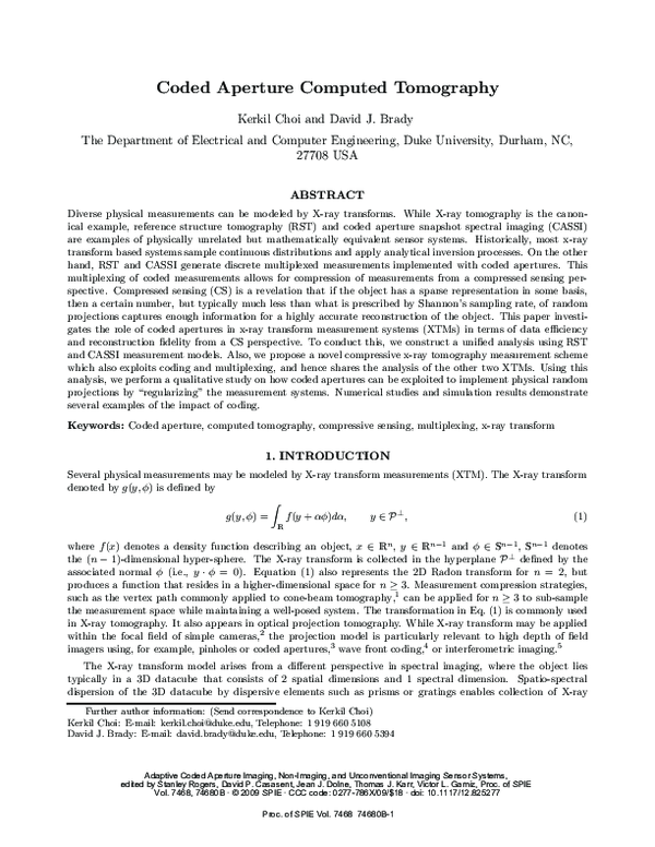 (PDF) Coded aperture computed tomography