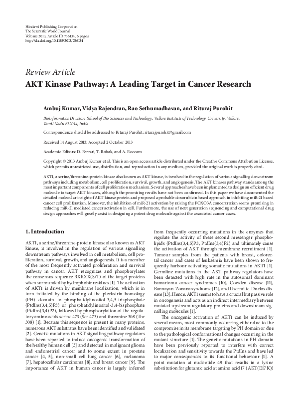 (PDF) AKT kinase pathway: A leading target in cancer research