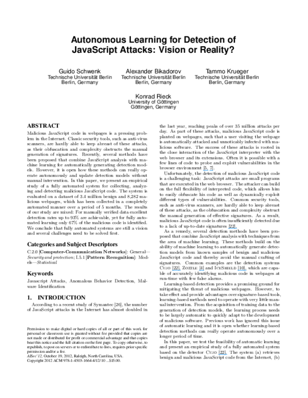 (PDF) Autonomous learning for detection of JavaScript attacks