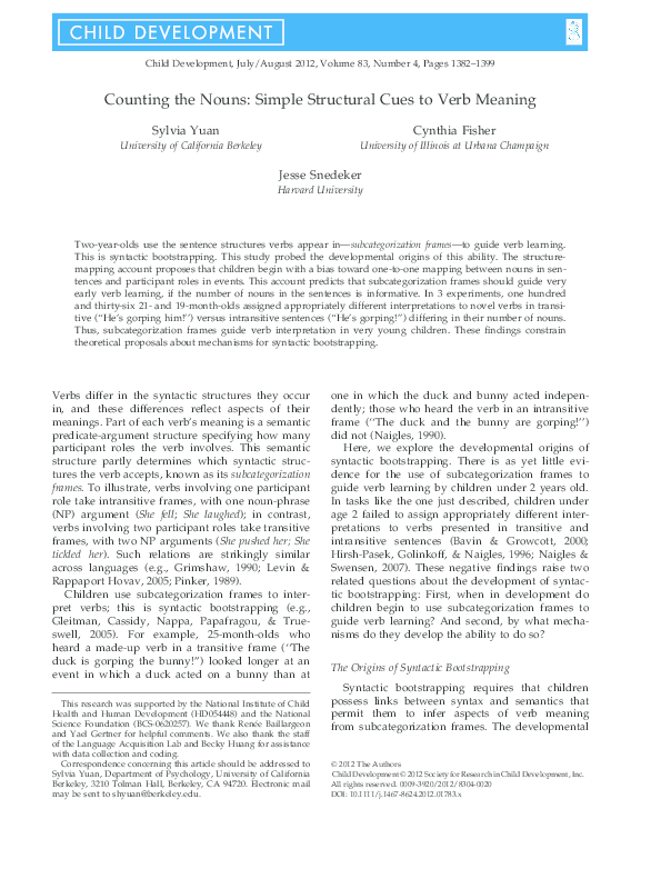 (PDF) Counting the nouns: Simple structural cues to verb meaning